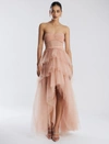 Bcbgmaxazria Luna Strapless High-low Gown In Cafe Au Lait