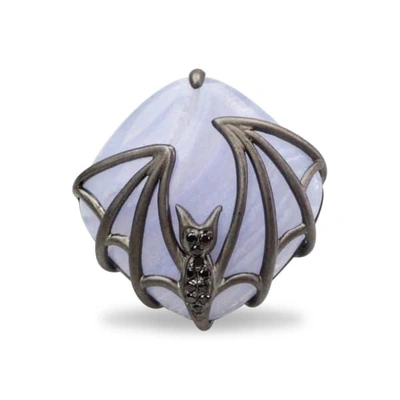 Gucci Sterling Silver Blue Agate Bat Ring