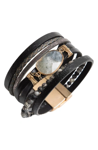 Saachi Matte Gold Gemstone Hollis Bracelet In Black