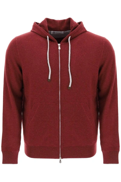 Brunello Cucinelli Hooded Zip-up Cashmere Cardigan In Barbera Ciottolo (red)