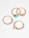 Lovisa Gold Pearl And Semi-precious Ring Pack In Multi