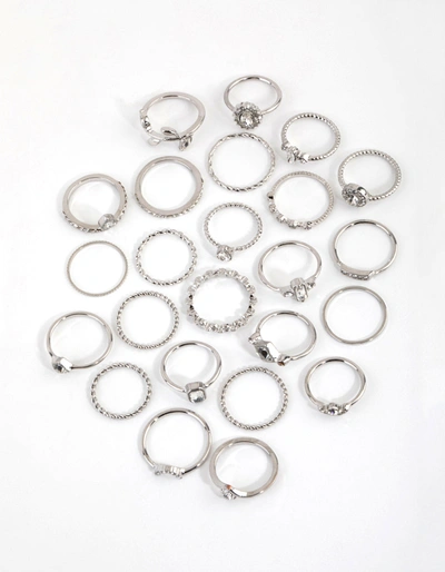 Lovisa Rhodium Royal Diamante Ring Pack In Silver