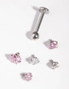 Lovisa Rhodium Cubic Zirconia Star 6-pack Flat Back In Pink