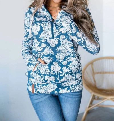 Ampersand Ave Halfzip Sweatshirt In Finding Paradise In Blue