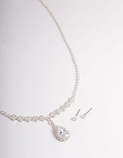 Lovisa Cubic Zirconia Diamond Pear Stone Necklace In Silver