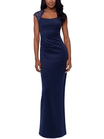 X By Xscape Womens Knit Lace-trim Evening Dress In Blue