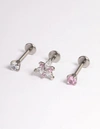 Lovisa Surgical Steel Cubic Zirconia Marquise Flower Flatback 3-pack In Silver