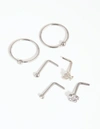 Lovisa Rhodium Flower & Bee Nose 6-pack In Silver