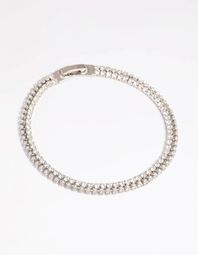Lovisa Rhodium Cubic Zirconia Layered Bracelet In Silver