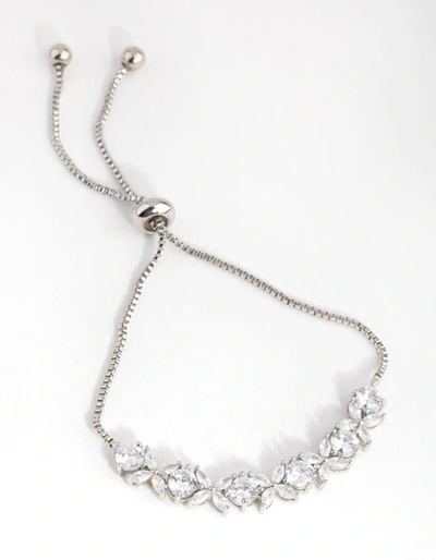 Lovisa Rhodium Cubic Zirconia Navette Flower Toggle Bracelet In Silver