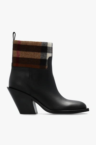 Burberry Check Panel And Leather Ankle Boots In New