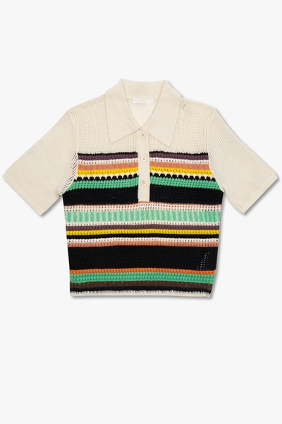 Chloé Striped Crochet Crop Polo Shirt In New