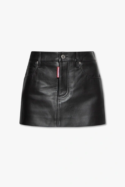 Dsquared2 Leather Mini Skirt In Black