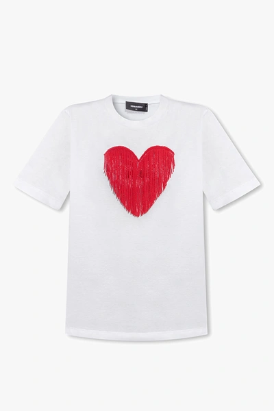 Dsquared2 Heart Fringed T-shirt In New