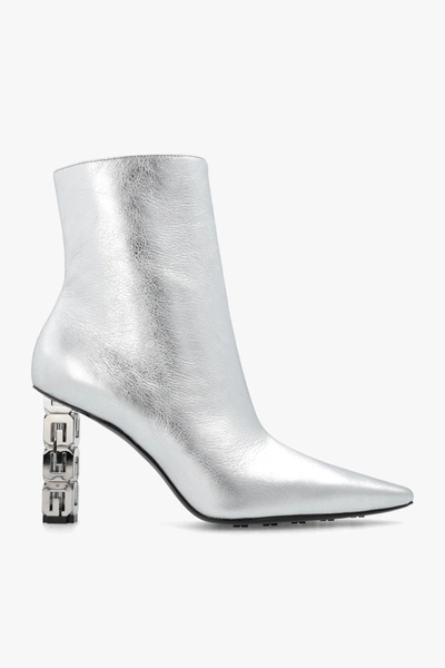 Givenchy High Heels Ankle Boots In Silver Leather In New