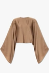 Stella Mccartney Satin Cropped Cape Top In Taupe