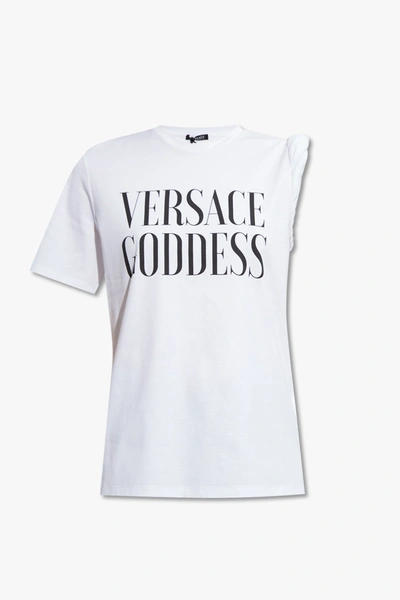 Versace Goddess Printed Cotton T-shirt In White
