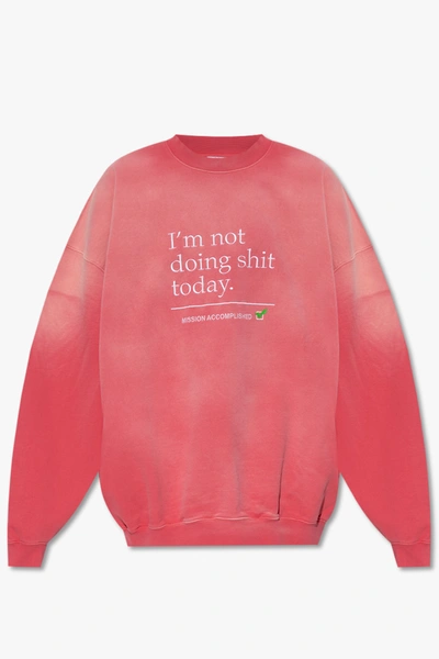 Vetements Slogan-embroidery Cotton Sweatshirt In Burgundy