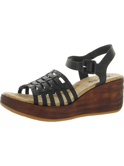 Korks Marley Womens Faux Leather Summer Wedge Sandals In Black