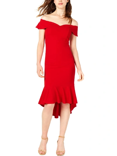 Emerald Sundae Juniors Womens Off-the-shoulder Ruffled Party Dress In Red