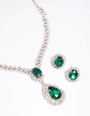 Lovisa Green Diamante Teardrop Necklace And Earrings Set In Green