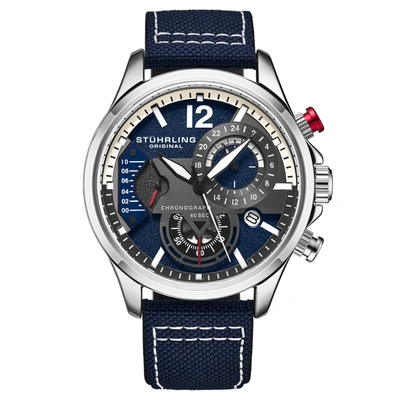 Stuhrling Original Cordura Quartz 45mm Aviator In Blue