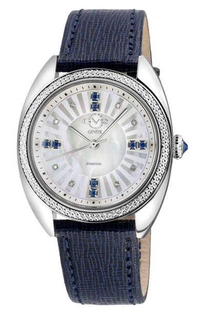 Gv2 Palermo Diamond Embossed Leather Strap Watch, 36mm In Blue
