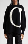 Off-white Ow Maxi Logo Intarsia Crewneck Wool Sweater In Black White
