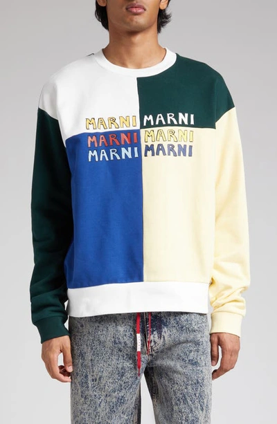 Marni Colorblock Cotton Logo Graphic Sweatshirt In Multicolour