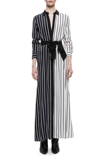 Alice And Olivia Chassidy Striped Maxi Shirt Dress In White Black Stripe