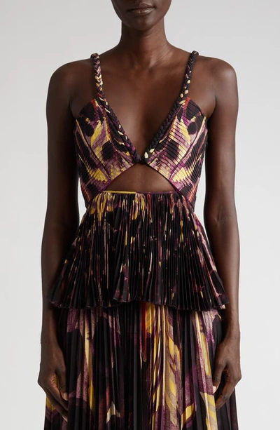 Altuzarra Halki Cutout Pleated Peplum Tank Top In Mulberry Feather