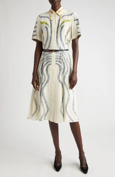 Altuzarra Kiera Printed Shirtdress With Belt In Ivory Botanical