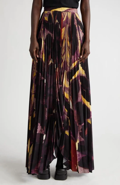 Altuzarra Lemna Abstract-print Pleated Maxi Skirt In Mulberry Feather