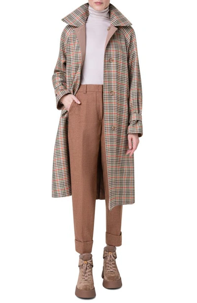 Akris Reversible Wool Check Trench Coat With Silk Taffeta Lining In Camel-multicolor