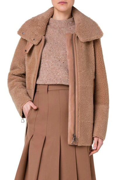 Akris Shearling Leather-trim Jacket In 043 Camel