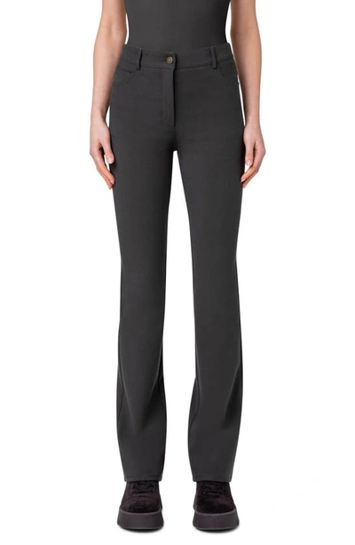 Akris High-rise Wool Crepe Bootcut Crop Trousers In Moss