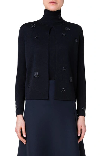 Akris Women's Crystal Embellished Cashmere-silk Cardigan In Black