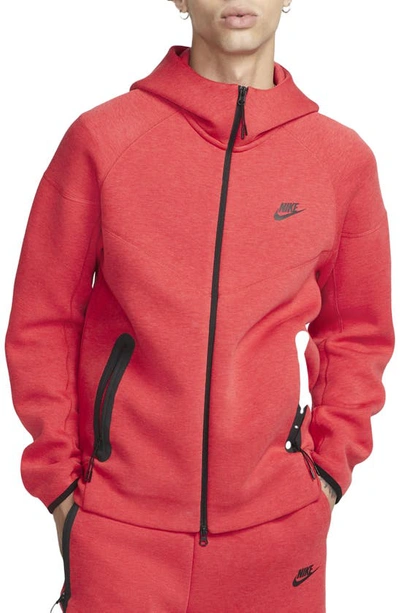 Nike Mens  Tech Fleece Full Zip Windrunner Heather Hoodie In Light University Red Heather/black