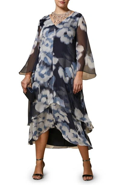 Marina Rinaldi Plus Size Dialogo Printed Chiffon Midi Dress In Navy