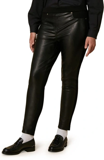 Marina Rinaldi Obelisco Cropped Faux Leather Trousers In Black