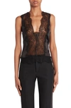 Tom Ford Lace Trim Satin Sheer V-neck Top In Black