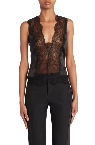 Tom Ford Lace Insert Silk Sleeveless Top In Black