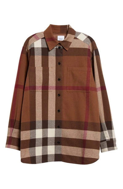 Burberry Check Wool Cotton Flannel Shirt In Dark Birch Brown