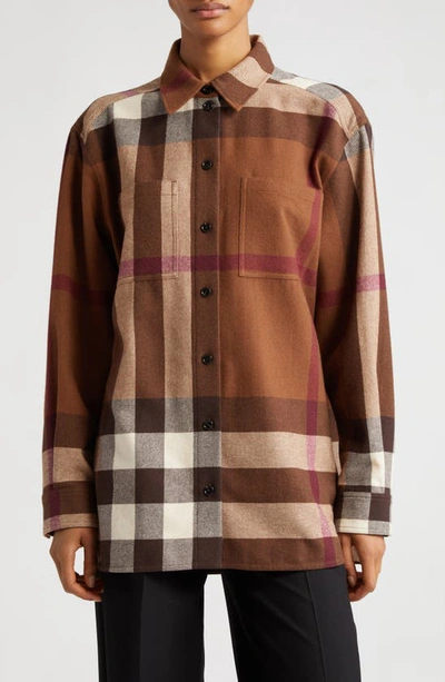 Burberry Check Wool Cotton Flannel Shirt In New