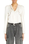 ISABEL MARANT JOANEA EMBROIDERED STRETCH SILK BLOUSE