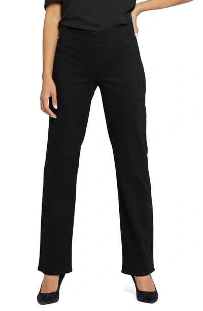 Nydj Marilyn Womens Mid-rise Pull On Straight Leg Jeans In Rinse Black