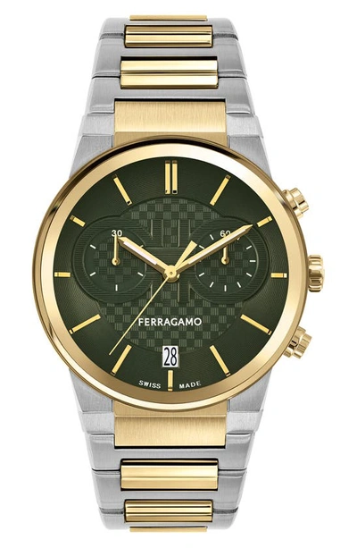 Ferragamo Sapphire Chronograph Bracelet Watch, 41mm In Two Tone