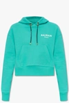 Balmain Women's Flocked Logo Cropped Hoodie In New