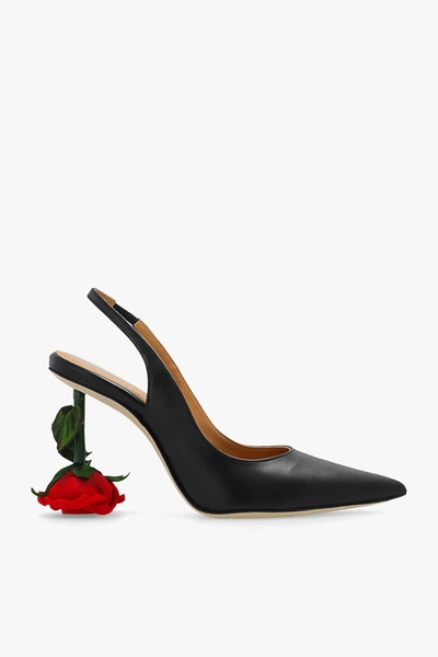 Loewe Rose Embellished Leather Pumps In Black