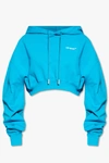 Off-white Cropped Logo-print Hoodie In Blue
